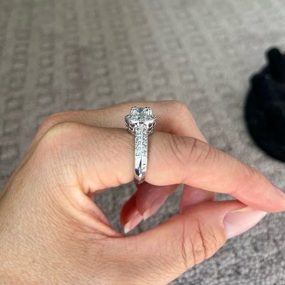 Palladium Plated Faux Diamond Engagement Ring - Size 7 - Picture 3 of 6